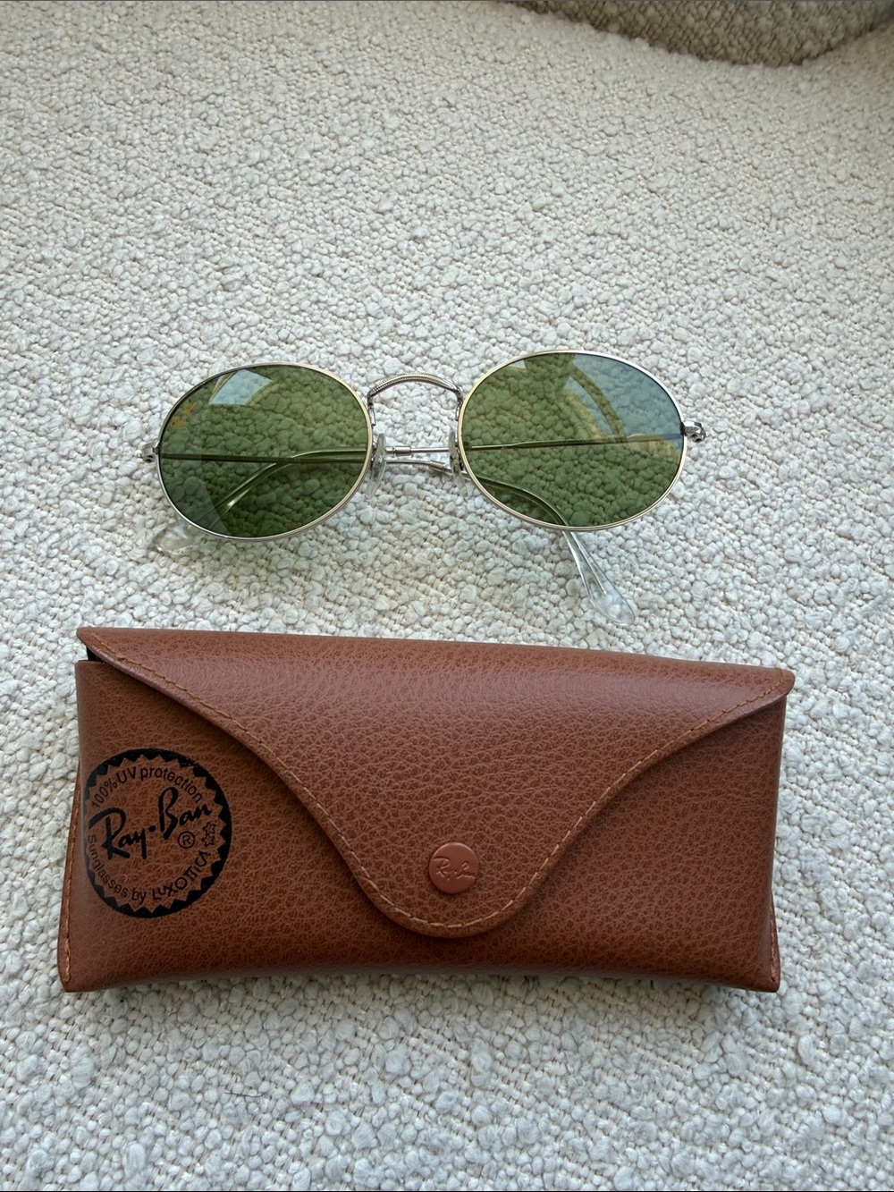 Ray-Ban Oval Sunglasses with Green Lenses and Silver Frame